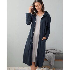 Eileen Fisher Organic Cotton Stitched Trim Robe Navy Blue Womens Size Small